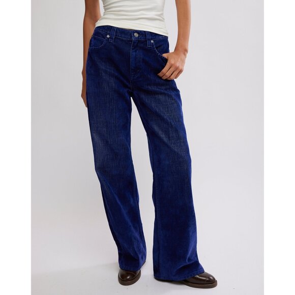FREE PEOPLE We The Free Tinsley Baggy High Rise Flocked Jeans / Twilight Blue - Picture 11 of 15